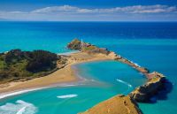 Castlepoint, bílý maják a léto na Severním ostrově na Novém Zélandu