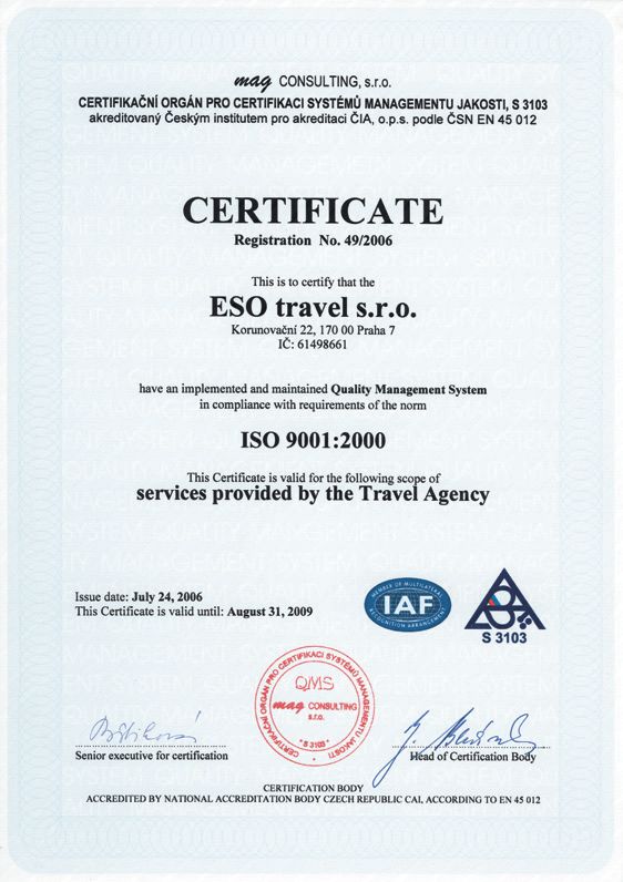 certifikát ISO 9001:2000