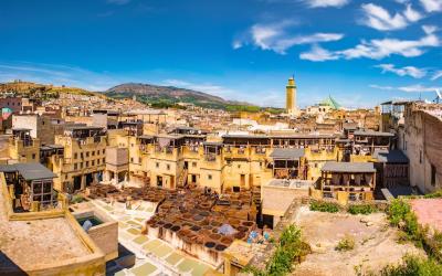 Fes, staré město s nádoby s barvou na kůži 
 | Maroko