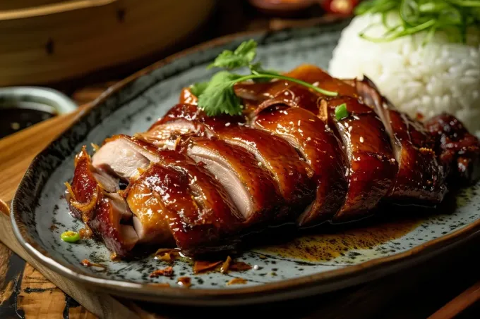 Pekingská kachna servírovaná na plátky